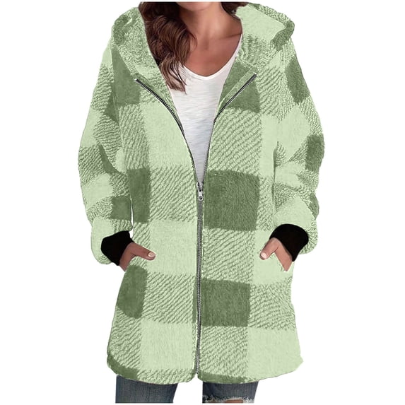 RQYYD Womens Sherpa Fleece Plaid Jacket Soft Warm Fuzzy Shackets Hooded Sherpa Zip up Hoodies Winter Fall Fashion Coats