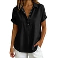 thumbnail image 1 of RQYYD Womens Short Sleeve Collared Tops Casual Henley Blouses Roll Cuff Linen Blend Tee Shirts Daily Clothes, 1 of 6
