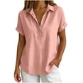 thumbnail image 1 of RQYYD Womens Short Sleeve Collared Tops Casual Henley Blouses Roll Cuff Linen Blend Tee Shirts Daily Clothes, 1 of 6