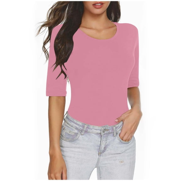 RQYYD Womens Short Sleeve Crewneck Tunic Tops Dressy Casual Summer Business T Shirts Slim Fit Basic Plain Tops