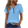 thumbnail image 1 of RQYYD Womens Short Sleeve Half Zip Dressy Tops Solid Casual Blouses Basic Tee Daily Clothes, 1 of 7