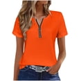 thumbnail image 1 of RQYYD Womens Short Sleeve Half Zip Dressy Tops Solid Casual Blouses Basic Tee Daily Clothes, 1 of 7