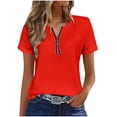 thumbnail image 1 of RQYYD Womens Short Sleeve Half Zip Dressy Tops Solid Casual Blouses Basic Tee Daily Clothes, 1 of 7