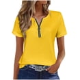 thumbnail image 1 of RQYYD Womens Short Sleeve Half Zip Dressy Tops Solid Casual Blouses Basic Tee Daily Clothes, 1 of 7