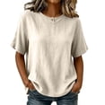 thumbnail image 1 of RQYYD Womens Short Sleeve Round Neck Tops Casual Henley Button Blouses Linen Blend Tee Shirts Clothes, 1 of 7
