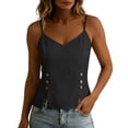 thumbnail image 1 of RQYYD Womens Sleeveless V Neck Spaghetti Strap Tops Casual Side Button Blouses Linen Blend Tee Shirts Clothes, 1 of 7