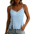 thumbnail image 1 of RQYYD Womens Sleeveless V Neck Spaghetti Strap Tops Casual Side Button Blouses Linen Blend Tee Shirts Clothes, 1 of 7