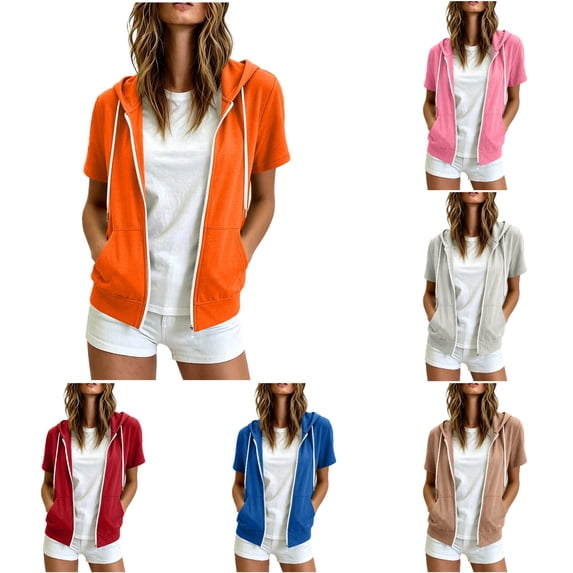 RQYYD Womens Slim Fit Short Sleeve Hoodie Full Zip Thin Jacket Casual Summer Sweatshirt with Pockets