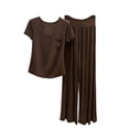 thumbnail image 1 of RQYYD Womens Soft Pajamas Set Short Sleeve Top with Wide Leg Pants Lightweight Breathable Loungewear Cozy Nightwear for Ladies, 1 of 5