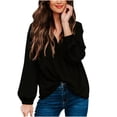thumbnail image 1 of RQYYD Womens Solid Loose Fit Blouses Lantern Long Sleeve V Neck Elegant Casual Shirts Tops, 1 of 9
