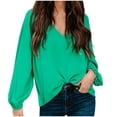 thumbnail image 1 of RQYYD Womens Solid Loose Fit Blouses Lantern Long Sleeve V Neck Elegant Casual Shirts Tops, 1 of 9