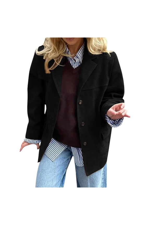 Womens Suede Jacket Fall Winter Fashion Casual Oversized Faux Leather Blazer Jacket Trench Coat