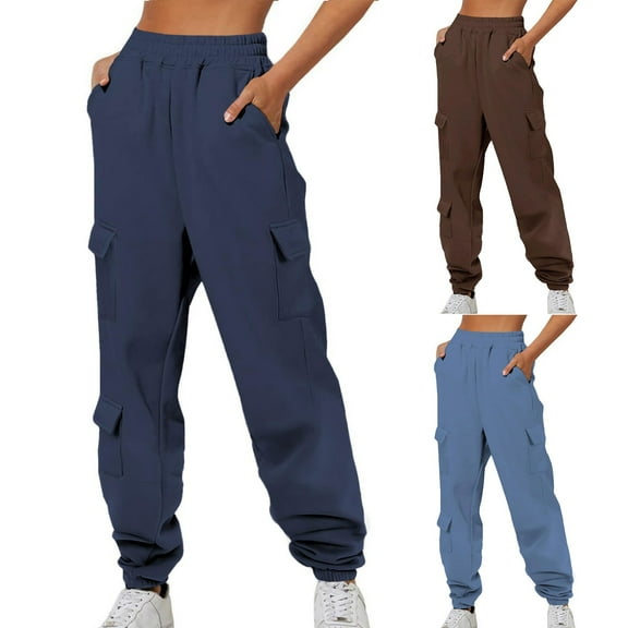 RQYYD Womens Sweatpants Cargo Joggers Baggy Sweat Fall Pants Athletic Cotton Fleece Lined Casual Pants with Pockets