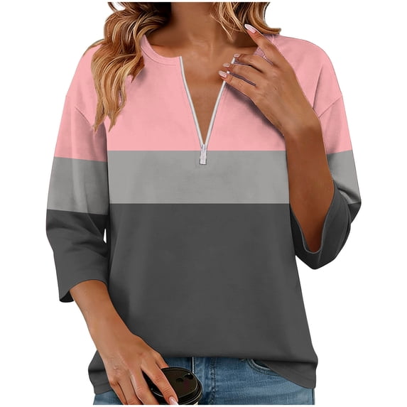RQYYD Womens Sweatshirts Half Zip Fleece Pullover Tops Color Block Quarter Zipper Hoodies Fall Winter Clothes