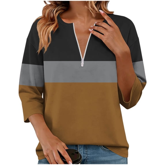 RQYYD Womens Sweatshirts Half Zip Fleece Pullover Tops Color Block Quarter Zipper Hoodies Fall Winter Clothes