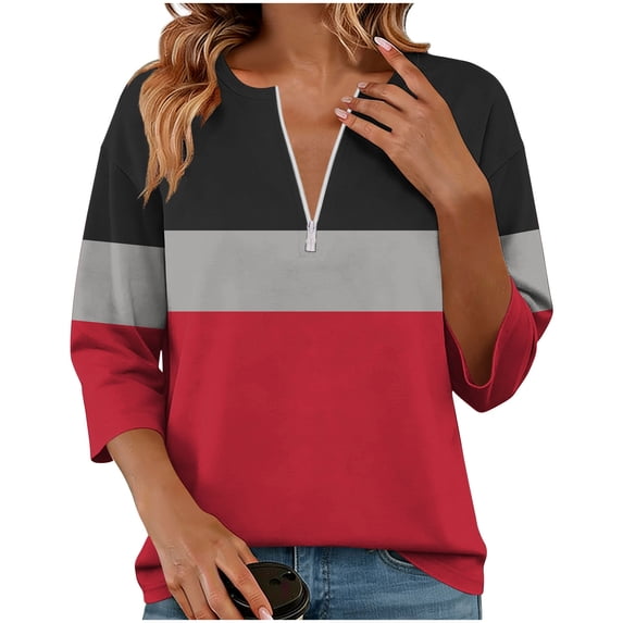 RQYYD Womens Sweatshirts Half Zip Fleece Pullover Tops Color Block Quarter Zipper Hoodies Fall Winter Clothes