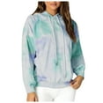 thumbnail image 1 of RQYYD Womens Tie Dye Hoodies Casual Loose Pullover Sweatshirts Tunic Top Color Block Long Sleeve Fall Drawstring Tops Green L, 1 of 7