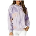 thumbnail image 1 of RQYYD Womens Tie Dye Hoodies Casual Loose Pullover Sweatshirts Tunic Top Color Block Long Sleeve Fall Drawstring Tops Purple S, 1 of 9