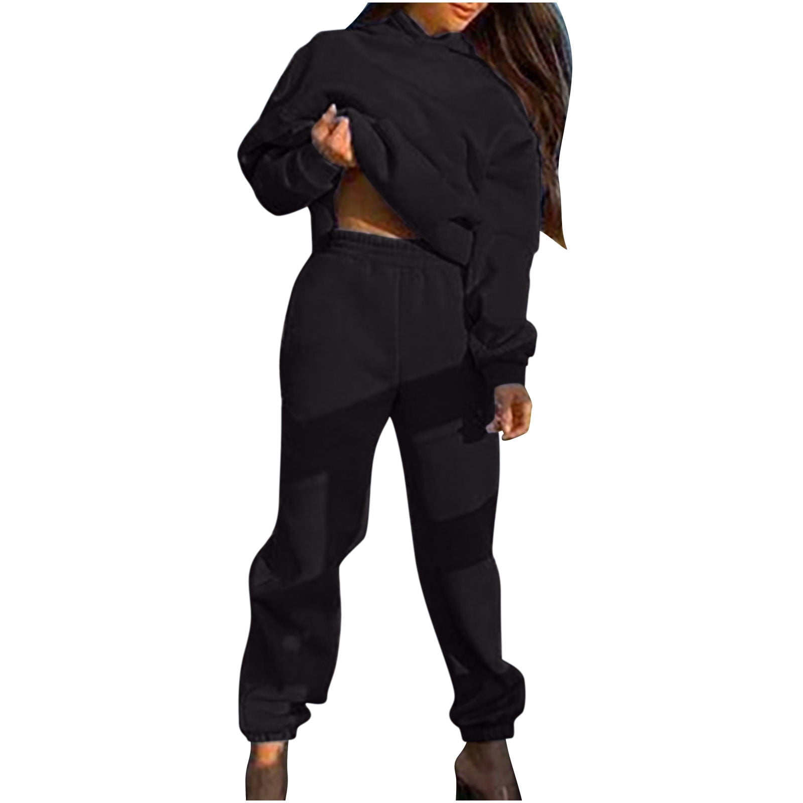 RQYYD Womens Tracksuit Sets 2 Piece Sweatsuits Hoodies Solid Color Hooded  Sweatshirts & Sweatpants Jogging Suits Outfits Lounge Sets Black S