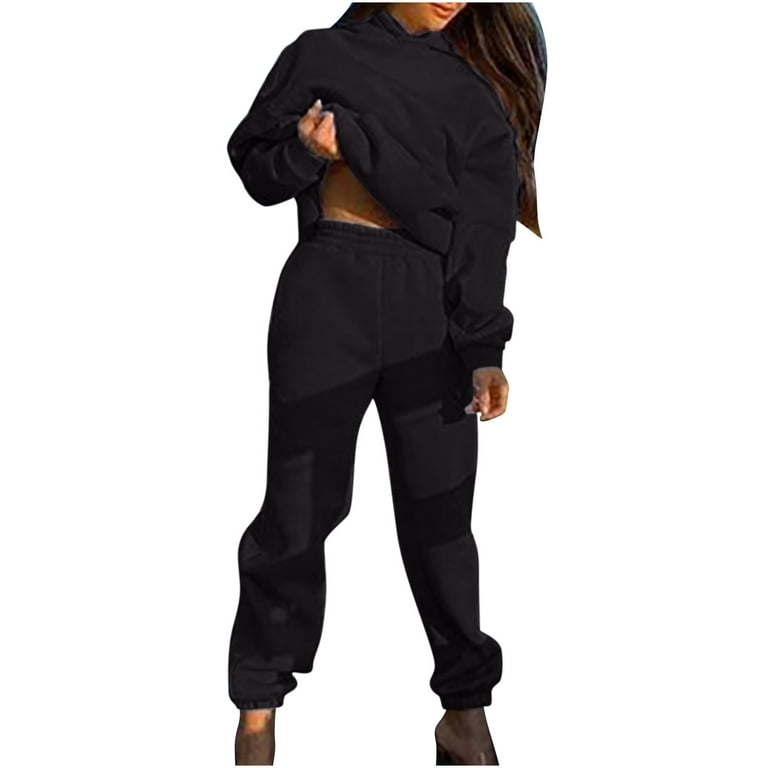RQYYD Womens Tracksuit Sets 2 Piece Sweatsuits Hoodies Solid Color Hooded  Sweatshirts & Sweatpants Jogging Suits Outfits Lounge Sets Black XL