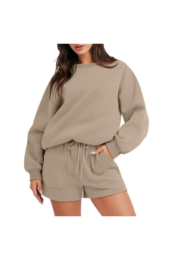 Womens Tracksuits 2 Pieces Women 2 Piece Outfits Sweatsuit Oversized Sweatshirt & Lounge Shorts 2023 Casual Cozy Pajamas Tacksuit Set