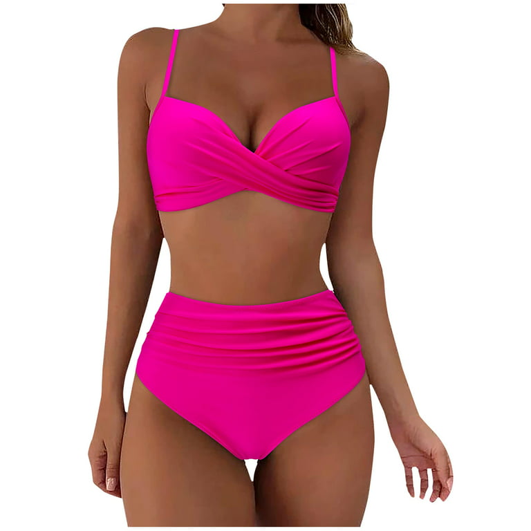 two piece hot pink bathing suits