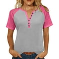 thumbnail image 1 of RQYYD Womens V Neck Basic Tops Color Block Tunic T Shirts Summer Short Sleeve Casual Cotton Tees Shirts, 1 of 7