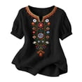 thumbnail image 1 of RQYYD Womens V Neck Floral Embroidered Short Sleeve Blouse Casual Loose Fit Tunic Top for Summer Daily Wear, 1 of 7