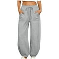 thumbnail image 1 of RQYYD Womens Wide Leg Harem Pants Casual Loose Elastic Waist Solid Color Comfy Palazzo Lounge Baggy Sweatpants with Pockets, 1 of 5