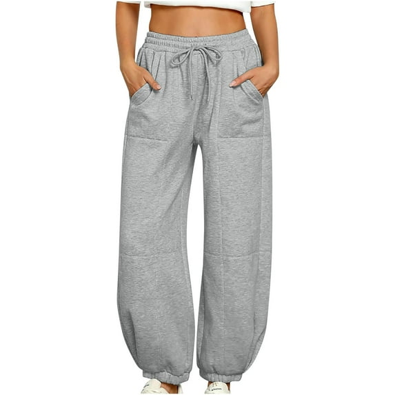 RQYYD Womens Wide Leg Harem Pants Casual Loose Elastic Waist Solid Color Comfy Palazzo Lounge Baggy Sweatpants with Pockets