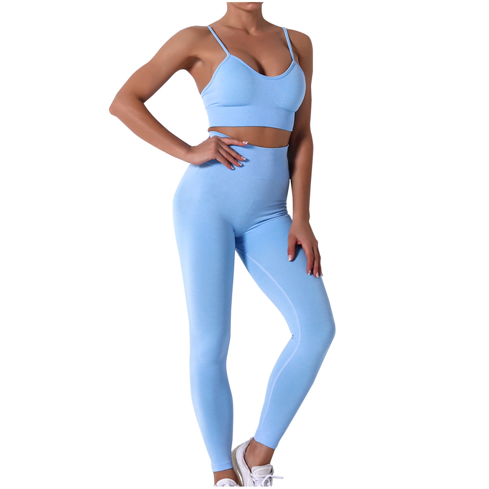 Linyuex Yoga Clothes- 2 Piece Set Women Workout Clothes Yoga Set Seamless  Women Gym Clothing Athletic Sports Suit Women Sports Bra and Leggings Set  (Color : Legging Blue, Size : Large) 