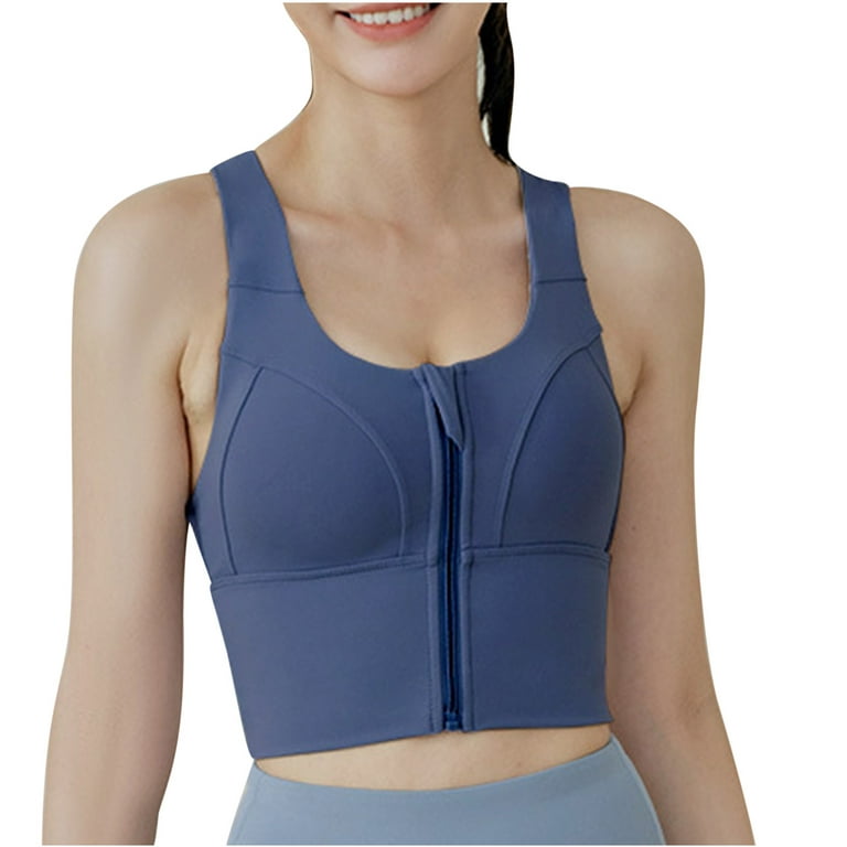 RQYYD Zip Front Close Sports Bra Comfortable Women Sports Bra Support Workout  Yoga Activewear Athletic Bra for Women Blue L 