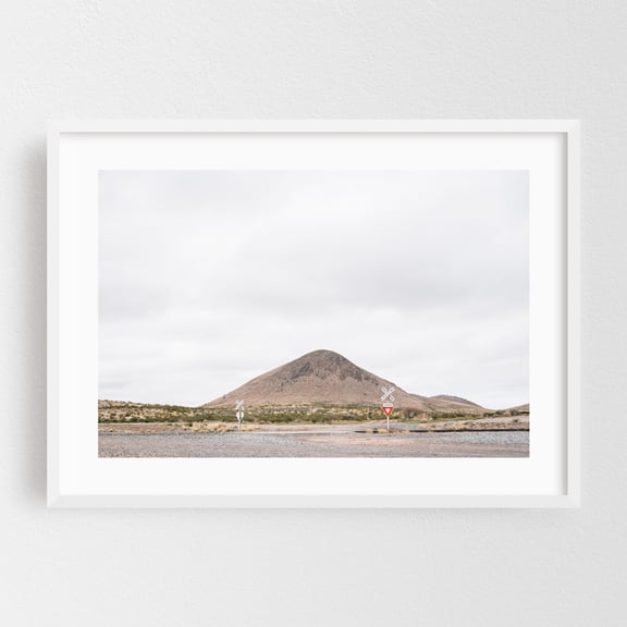 RR X'ing - New Mexico Photography Desert Minimalist Landscape Nature Mountain Rural Travel Poster White Framed Wall Art Print 5 x 7 inches
