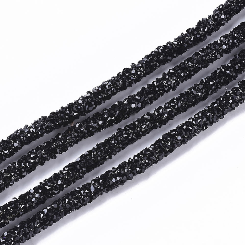 RR001B - 10 YDS - Black Rhinestone Glitter Tubing Rope Cord - 6mm Thick - 2mm Hole