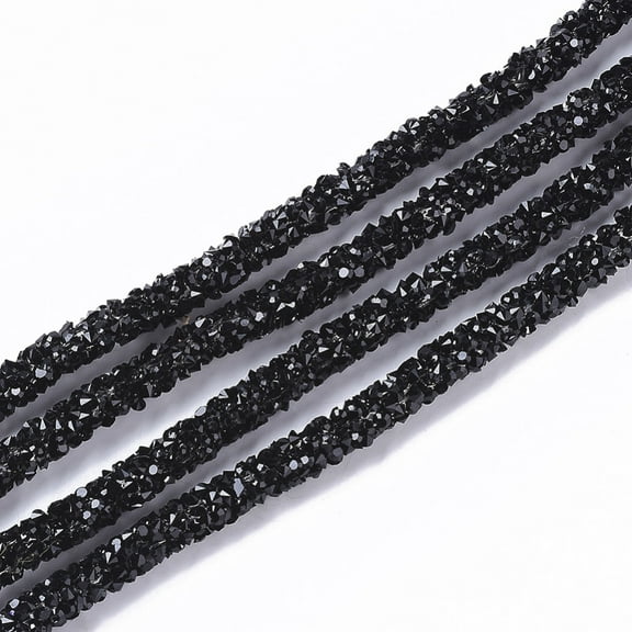 RR001B - 10 YDS - Black Rhinestone Glitter Tubing Rope Cord - 6mm Thick - 2mm Hole