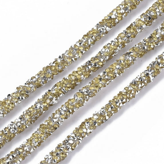 RR003B - 10 YDS - Gold and Silver Rhinestone Glitter Tubing Rope Cord - 6mm Thick - 2mm Hole