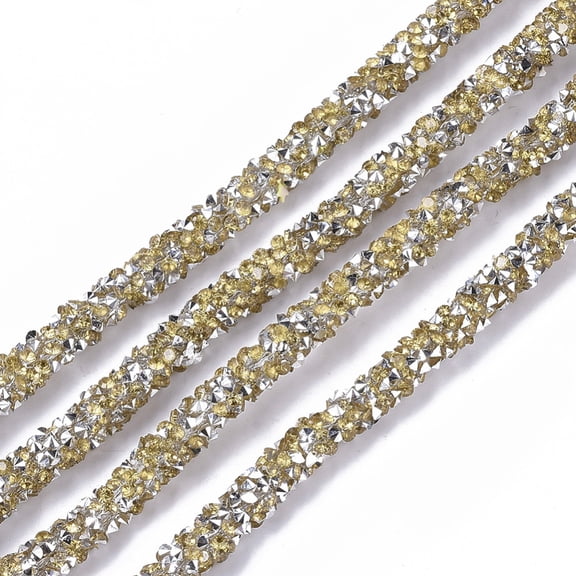 RR003B - 10 YDS - Gold and Silver Rhinestone Glitter Tubing Rope Cord - 6mm Thick - 2mm Hole