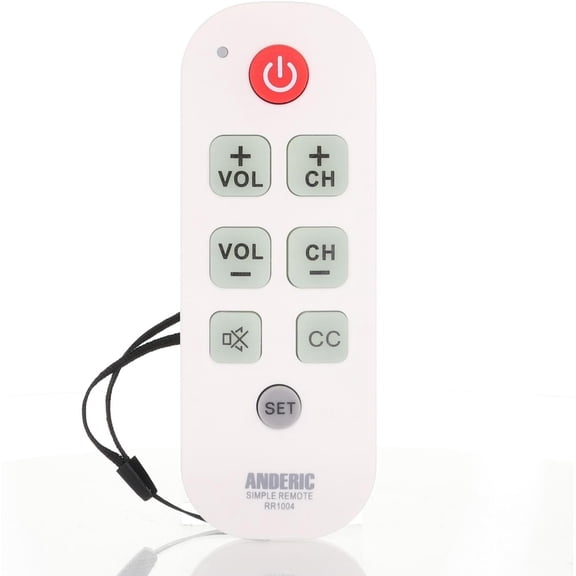 RR1004 Big Button TV Remote Control Senior Friendly, Easy-to-use with Glow Keys, Simple Layout Ideal for Elderly Care & Assisted Living Compatible with Most IR TVs - White - 1 Pack