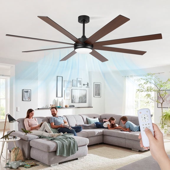 RRBEST 71 Inch Large Straight Blade Ceiling Fan with Light, Low Profile Flush Mount, Dimmable LED & 6 Speed Quiet Fan Light for Big Room Garage