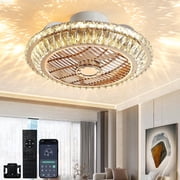 RRBEST Ceiling Fan Light with 360  air guide wheel, 19.7" low profile gold crystal ceiling fan with light and remot, Dimmable ceiling fan lamp for Bedroom, Living Room