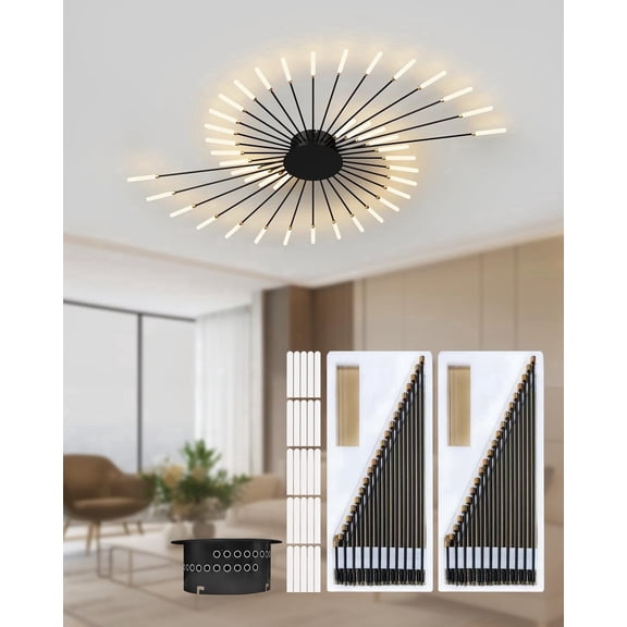 RRBEST Modern Ceiling Light Flower Shape, Metal Firework Ceiling Lamp with Plug-in LED Source, Lighting Fixture for Living Room Dining Room Bedroom, Natural Light