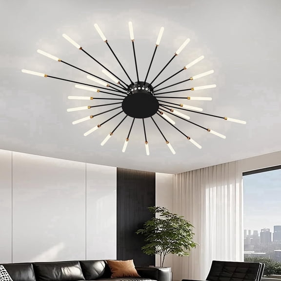 RRBEST Modern Ceiling Light Flower Shape, Metal Firework Ceiling Lamp with Plug-in LED Source, Lighting Fixture for Living Room Dining Room Bedroom, Natural Light