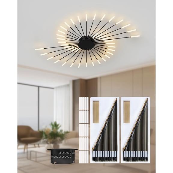 RRBEST Modern Ceiling Light Flower Shape, Metal Firework Ceiling Lamp with Plug-in LED Source, Lighting Fixture for Living Room Dining Room Bedroom, Natural Light