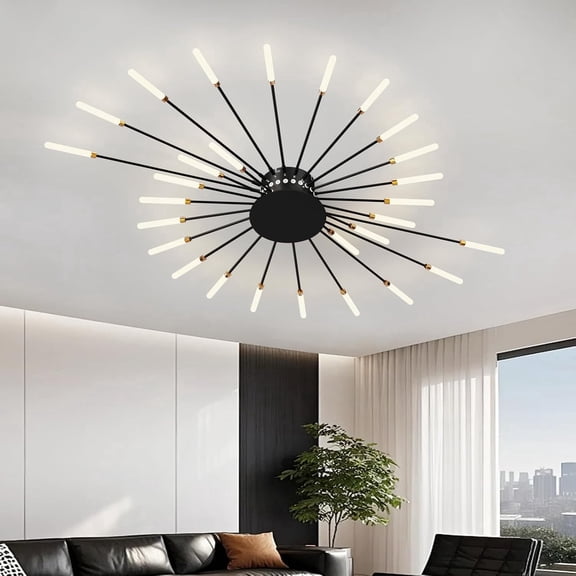 RRBEST Modern Ceiling Light Flower Shape, Metal Firework Ceiling Lamp with Plug-in LED Source, Lighting Fixture for Living Room Dining Room Bedroom, Natural Light