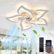 RRBEST White Ceiling Fan with Light, 27.2", Low Profile Flush Mount Fandelier with Remote/App, Dimmable LED for Bedroom, Kitchen, Living Room