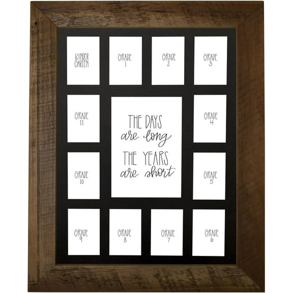 RRD School Years Photo Mat (12” x 16”)- Photo Collage Picture Frames Mat for School Pictures – School Picture Frame K-12 Mat, Barnwood Frame Black Photo Mat from Kindergarten to Graduation, 13 Photos