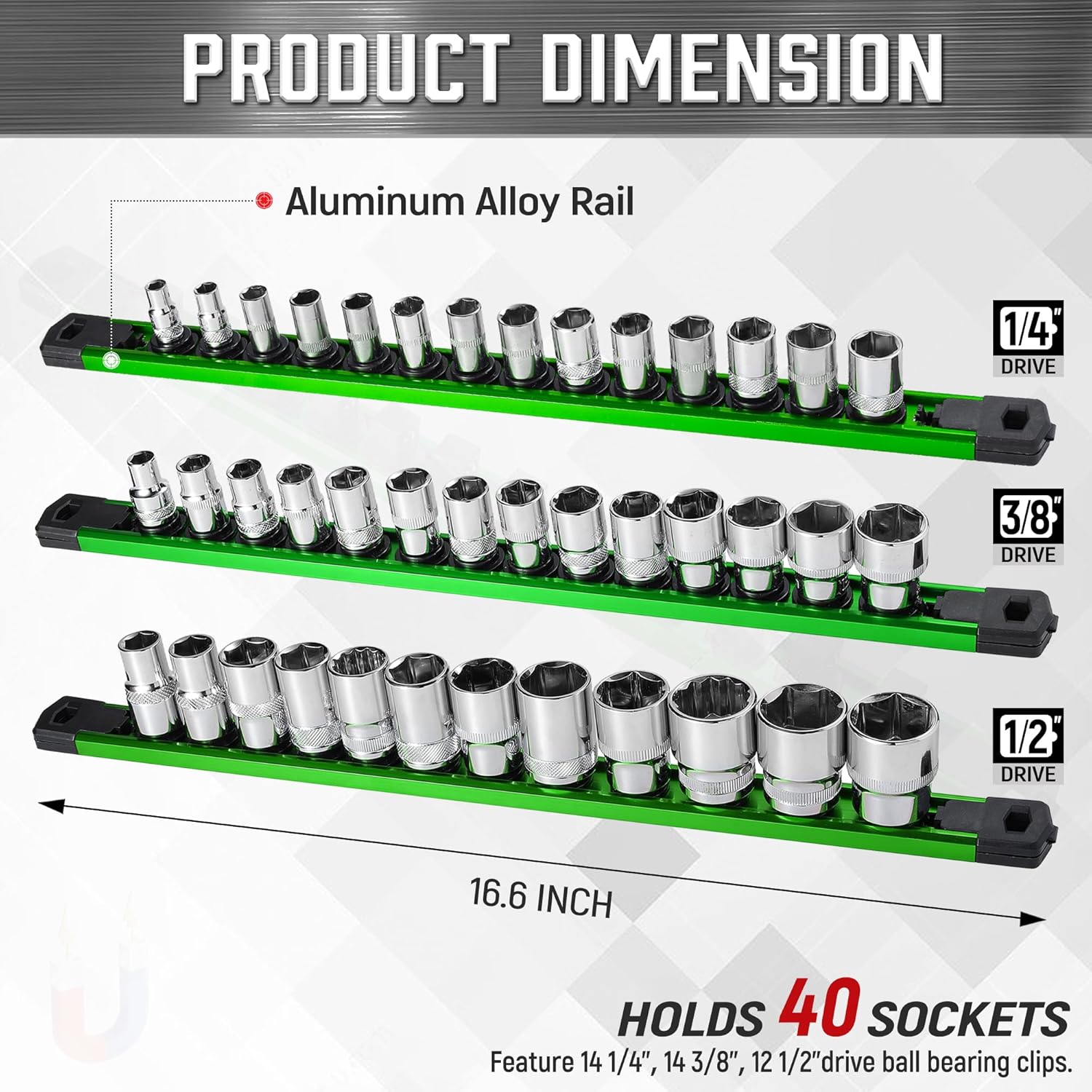 RRDWQ-3-Piece Magnetic Socket Organizer, Heavy Duty Aluminum Rails With ...