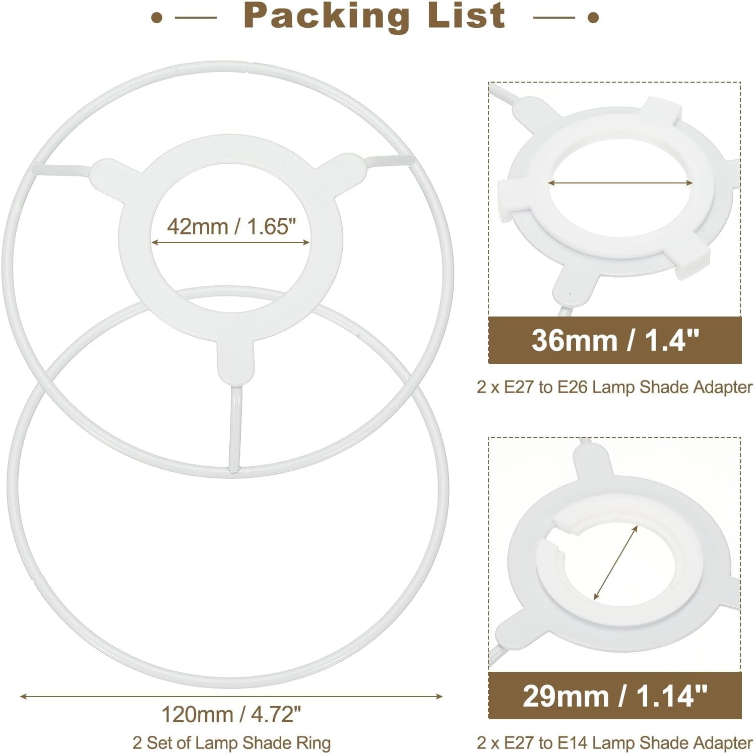 RRDWQ-4.7 Inch Lamp Shade Ring, 2 Set Lamp Shade Frame with E27 to E26 ...