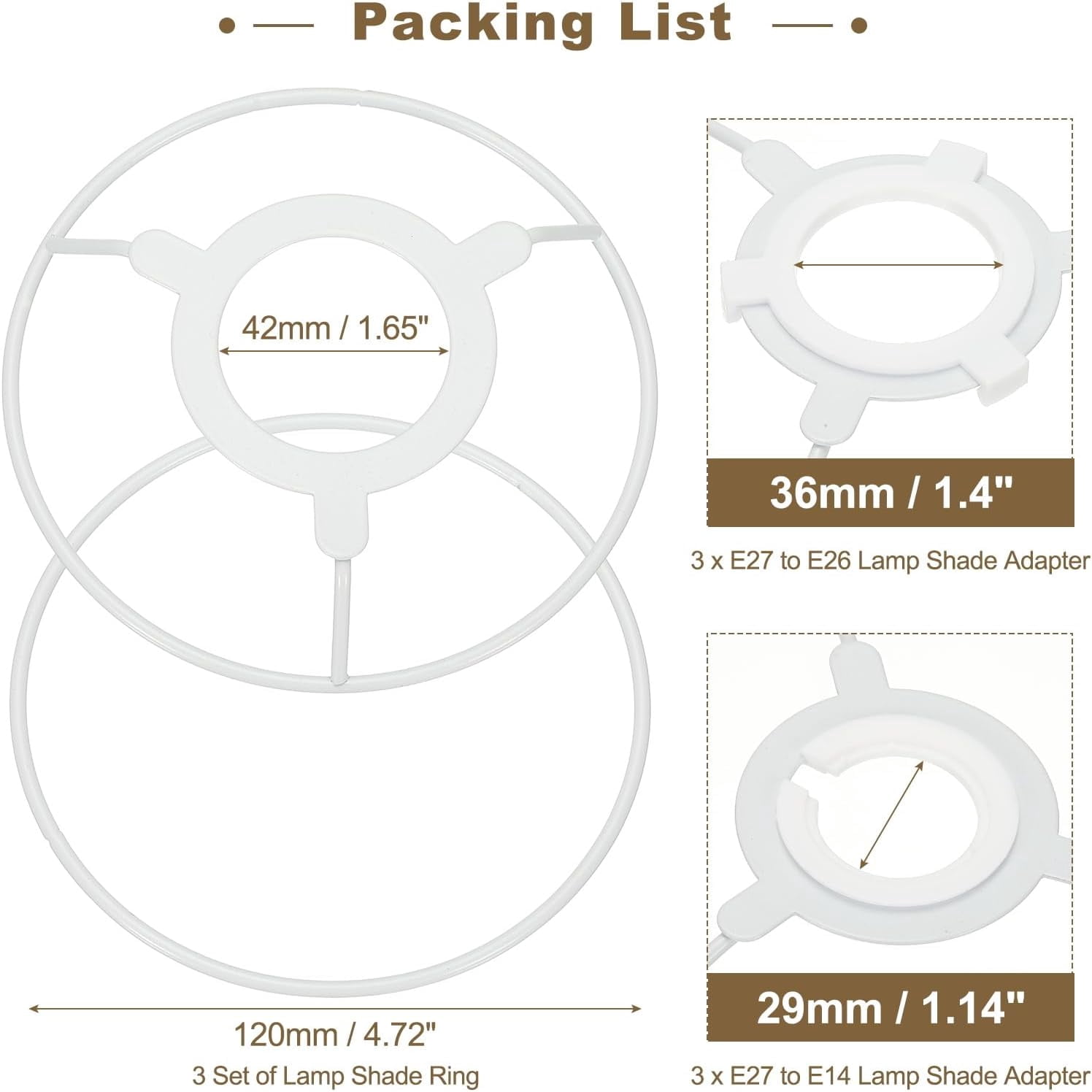 RRDWQ-4.7 Inch Lamp Shade Ring, 3 Set Lamp Shade Frame with E27 to E26 ...