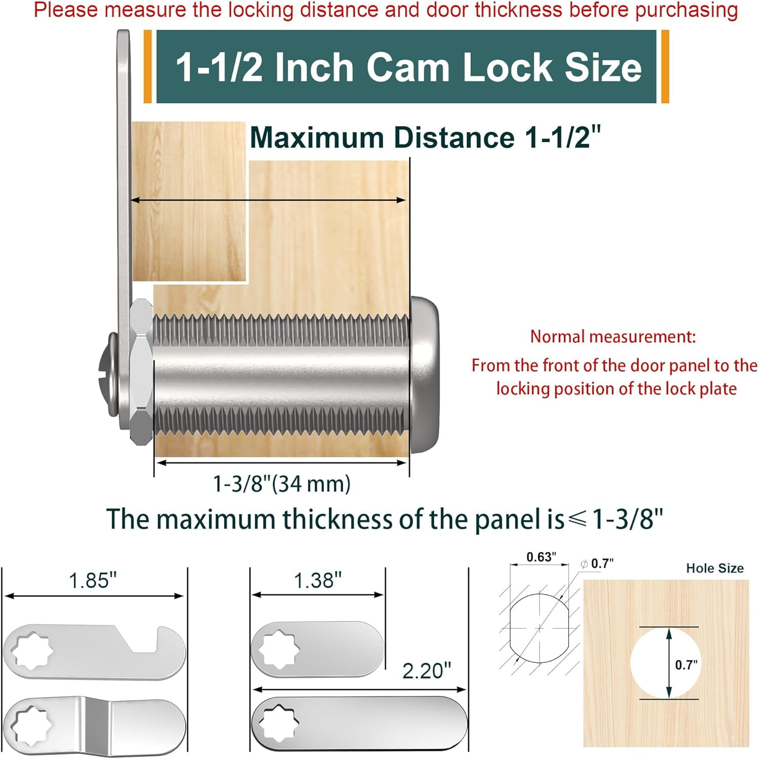 RRDWQ-6 Pcs Cabinet Locks with Key, 1-1/2" Cabinet Lock Keyed Alike Cam ...